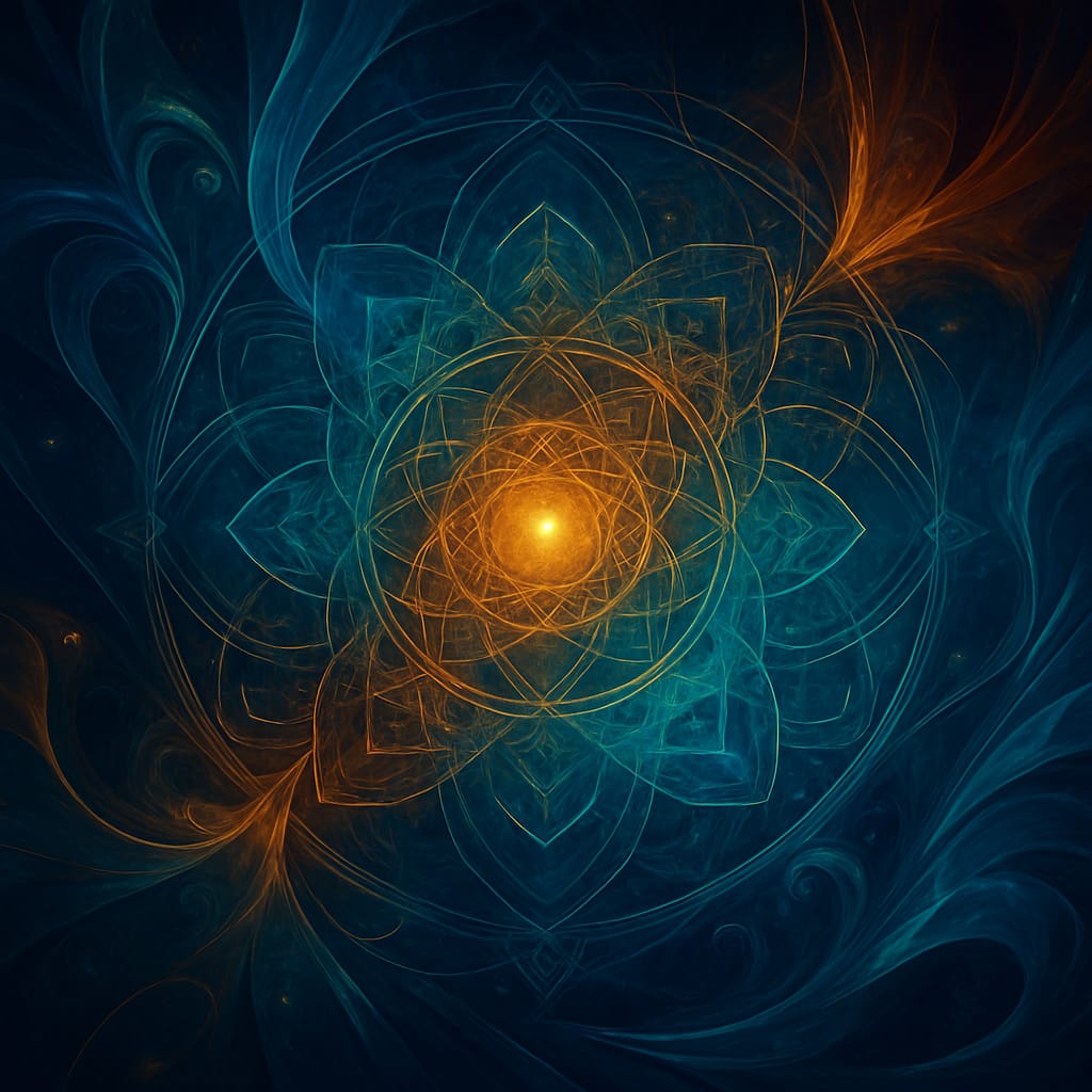 A richly textured square-format digital artwork in deep blues and teals, swirling with energetic motion and soft cosmic patterns. Created for Renata Clarke of Brand Alchemi, this image symbolizes strategic and energetic brand alignment, visualizing the integration of soul essence into magnetic business presence.
