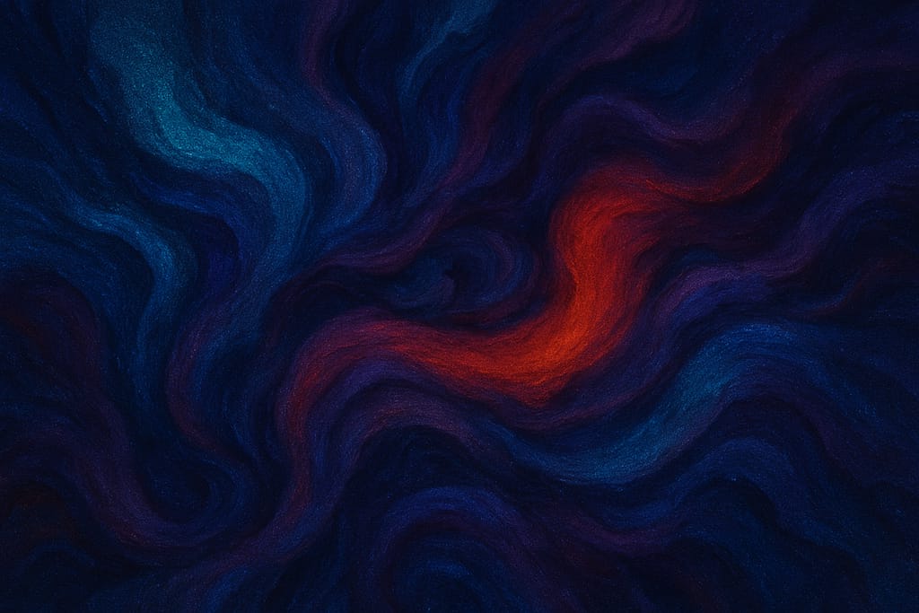 Abstract cosmic-style digital artwork in deep blues, teals, purples, and red-orange with swirling forms and glowing textures. Created for Renata Clarke, Brand Alchemi.