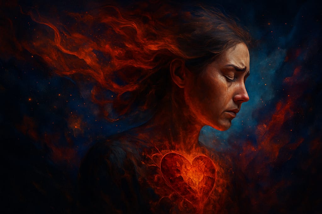 A surreal, symbolic landscape digital painting featuring a radiant silhouette stepping from shadow into light. Designed for Renata Clarke of Brand Alchemi, it represents the journey of healing, brand reclamation, and self-recognition—capturing the emotional depth and power of building a business from wound to truth.