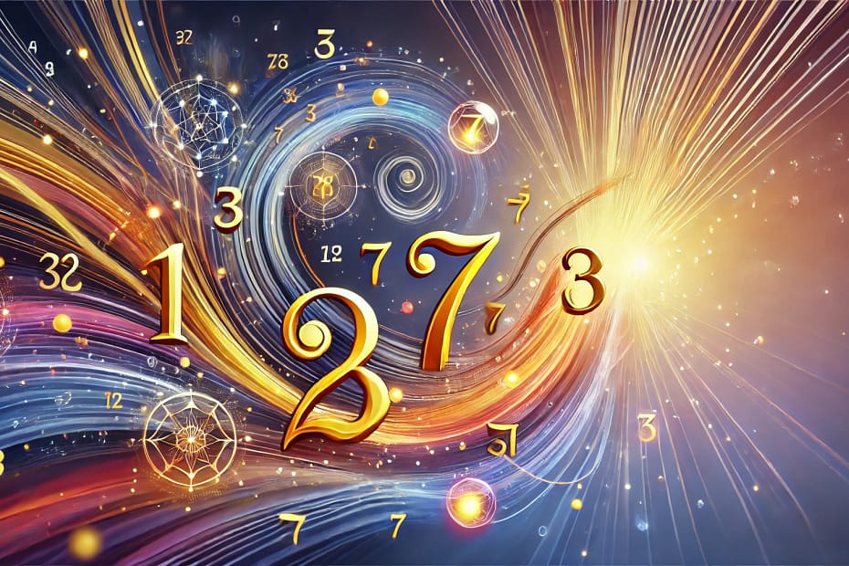 Abstract numerology representation by Renata Clarke, founder of Brand Alchemy and creator of Quantum Essence Branding. Featuring golden numbers, glowing orbs, and flowing light, the image symbolises transformation, self-discovery, and personal branding. It visually conveys the themes of numerology and spirituality, aligning with the unique approach of Quantum Essence Branding for authentic brand alignment.