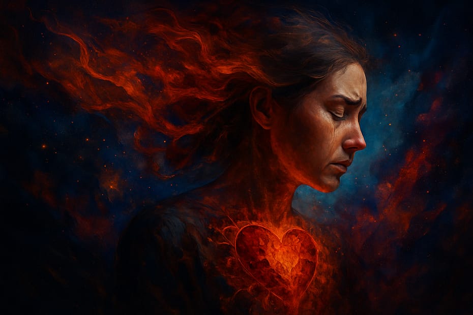 A surreal, symbolic landscape digital painting featuring a radiant silhouette stepping from shadow into light. Designed for Renata Clarke of Brand Alchemi, it represents the journey of healing, brand reclamation, and self-recognition—capturing the emotional depth and power of building a business from wound to truth.
